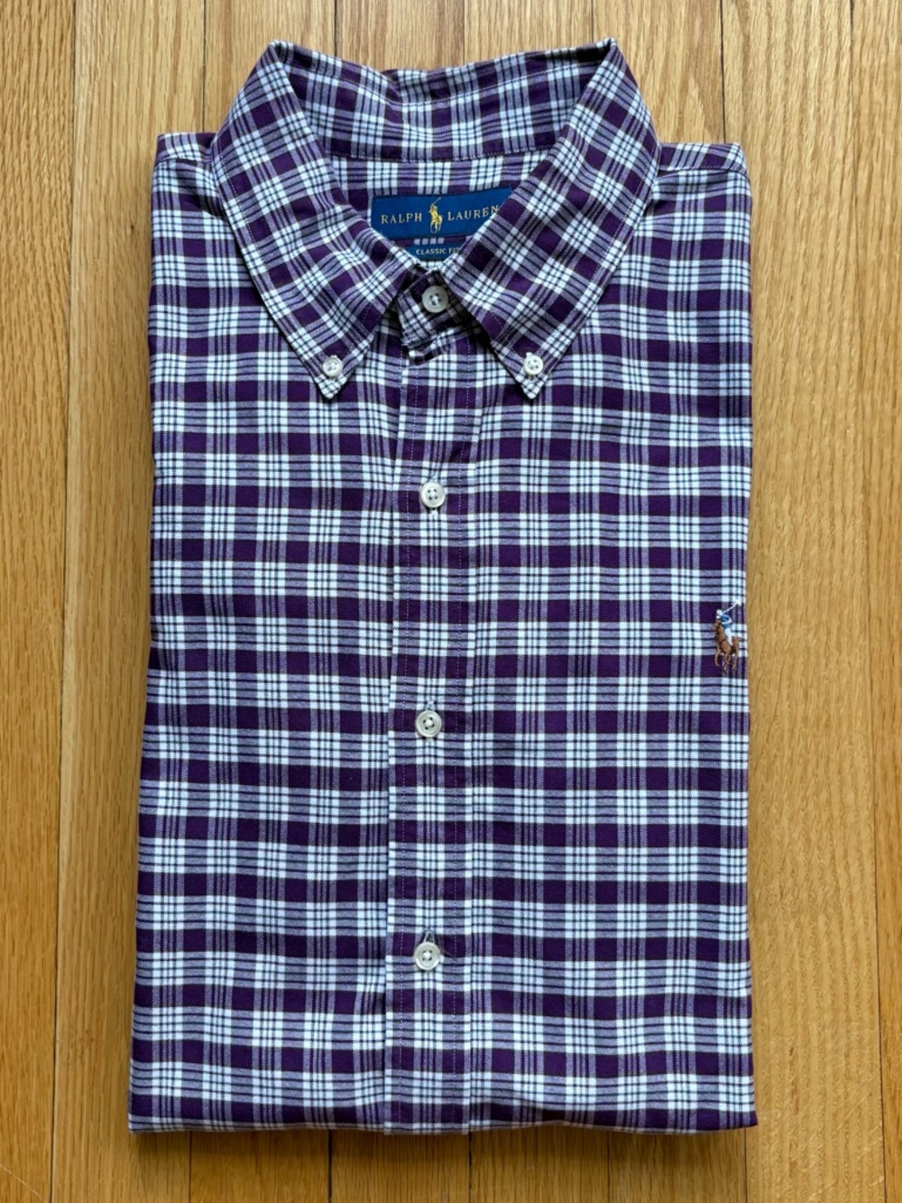 Polo Ralph Lauren Men’s Long Sleeve Oxford Classic Fit XL Purple White Plaid